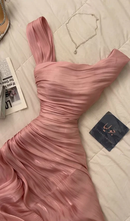 Elegantes Rosa A-Linie Rüschen Chiffon Langes Partykleid Abendkleid, DP4922