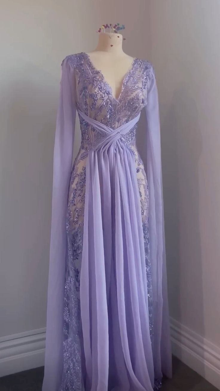 Gorgeous Lavender V Neck A-Line Beading Long Party Dress Evening Gown, DP4932