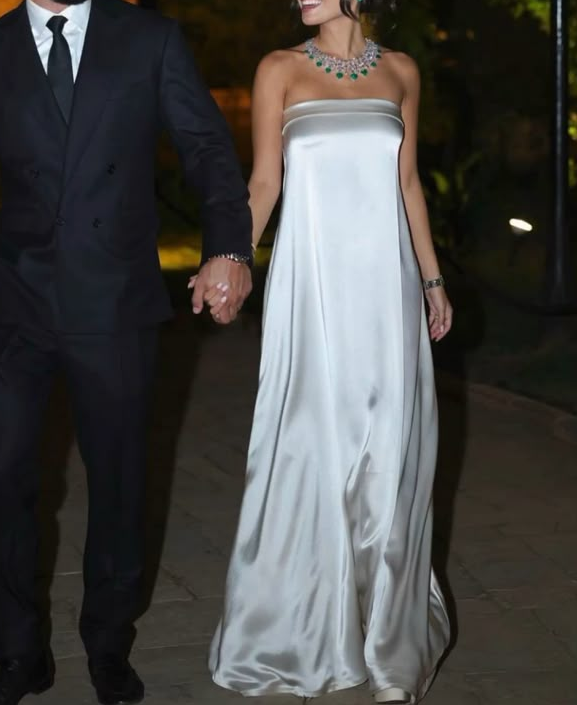 Simple Strapless A-Line Satin Party Dress Light Wedding Dress Birdal Dress, DP4940