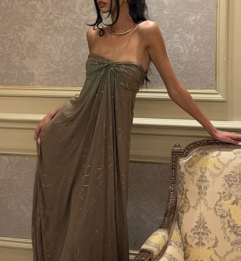 Vintage Strapless A-Line Ombre Beading Long Party Dress Evening Dress, DP4941