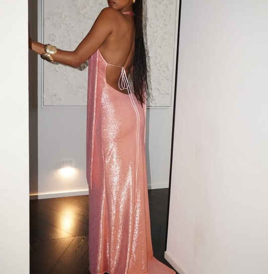 Sexy Rosa Neckholder Rückenfreies Etuikleid Langes Partykleid Abendkleid, DP4942