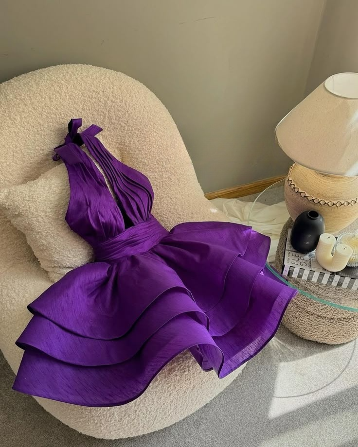 Purple Halter Neck A-Line Chiffon Short Party Dress Sexy Birthday Dress, DP4948