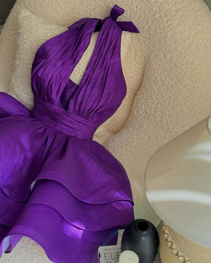 Purple Halter Neck A-Line Chiffon Short Party Dress Sexy Birthday Dress, DP4948
