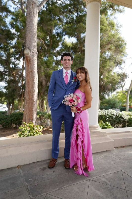 Hot Pink Strapless Sheath Ruffles Long Party Dress Wedding Guest Dress, DP4963