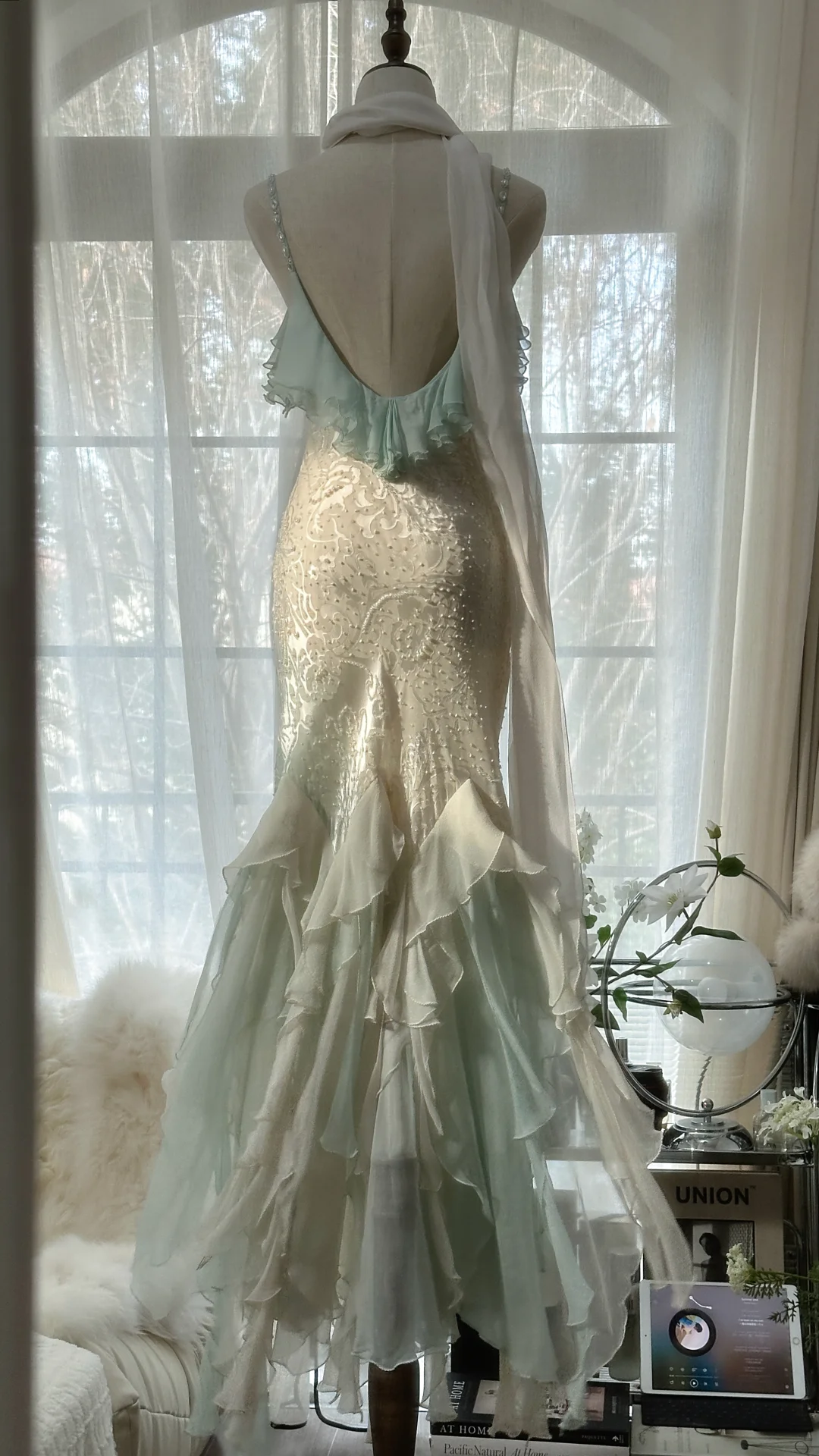Fairy Spaghetti Straps Mermaid Ruffles Beading Long Party Dress Birthday Outfits, DP4964