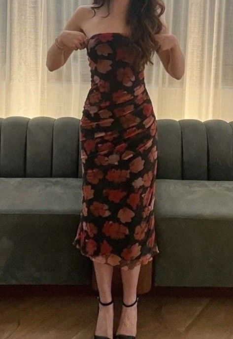 Sexy trägerloses bedrucktes Etuikleid in Midilänge, Partykleid, Cocktailkleid, DP4973