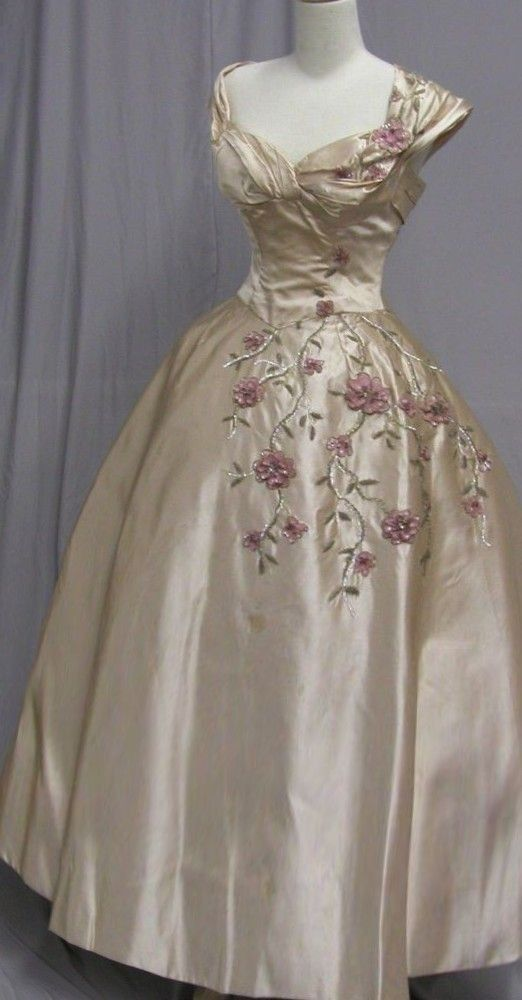 Retro A-Line Satin Beading Long Prom Dress Elegant Ivory Evening Gown, DP4985