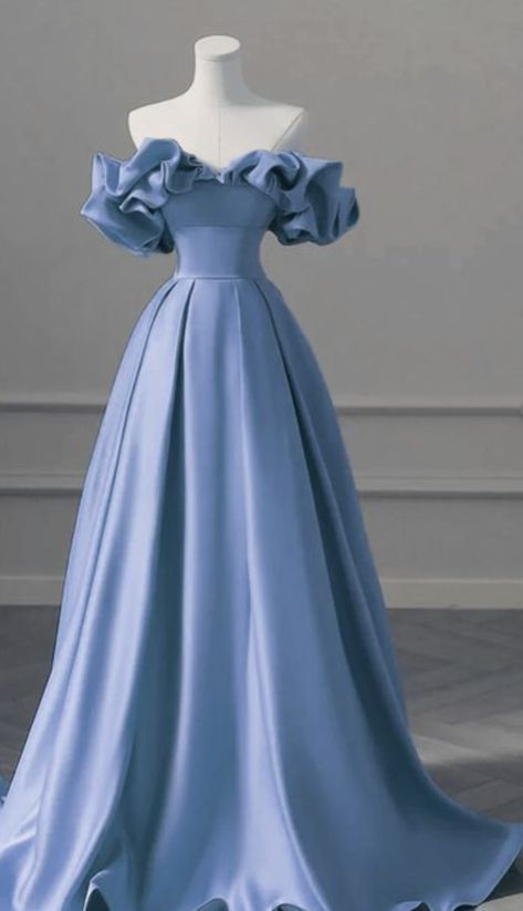 Blue Off Shoulder A-Line Satin Long Formal Party Dress Evening Gown, DP4988