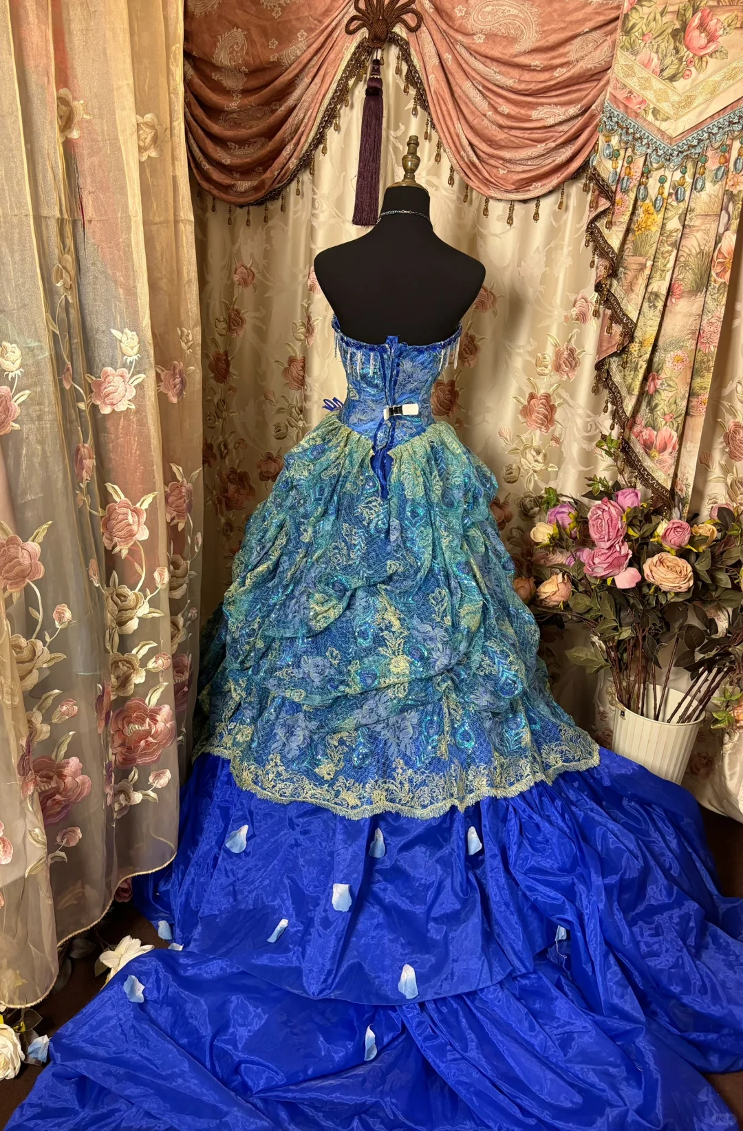 Royal Blue Strapless A-Line Beading Lace Formal Prom Dress Evening Ball Gown, DP5053