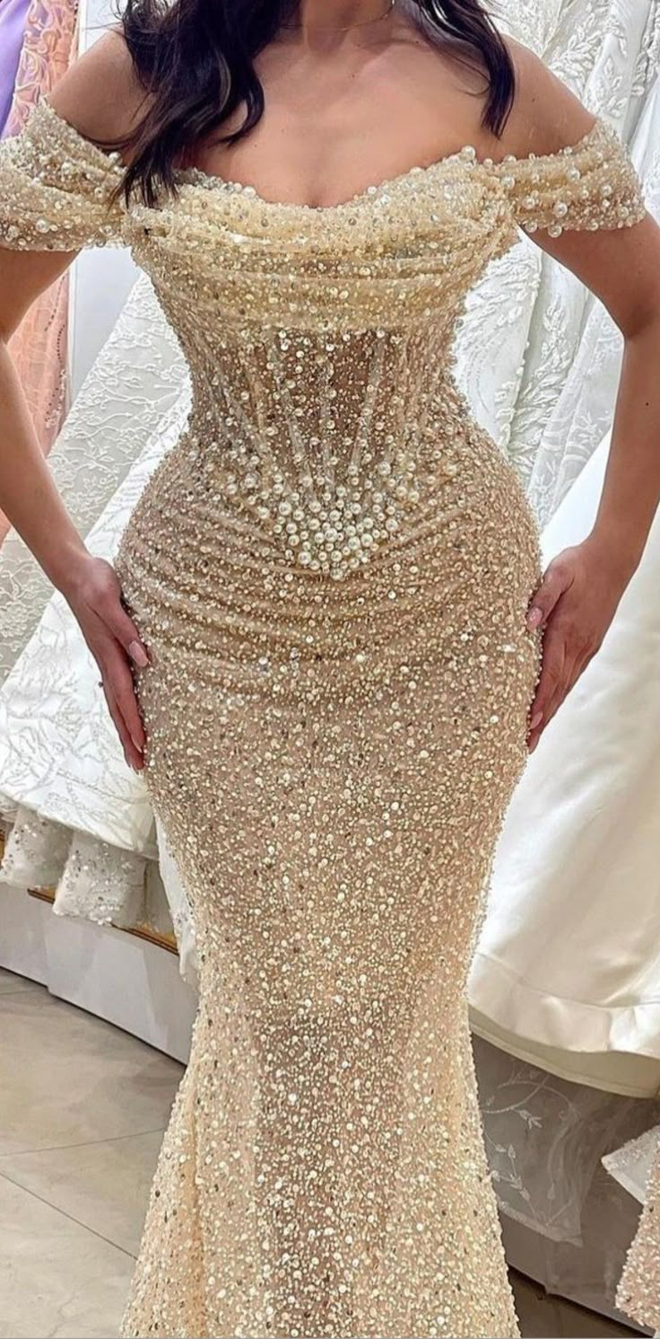 Champagne Off Shoulder Mermaid Beading Birthday Gown Long Evening Party Dresses, DP5004