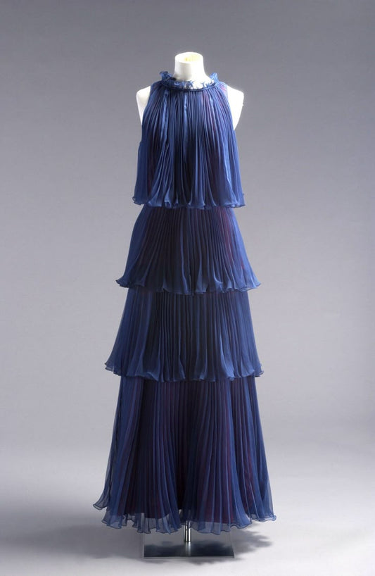 Dark Blue Sleeveless A-Line Tiered Long Party Dress Wedding Guest Dress, DP5010