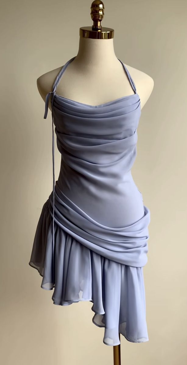 Lilac Halter Neck Chiffon Asymmetric Short Party Dress Homecoming Dress, DP5012