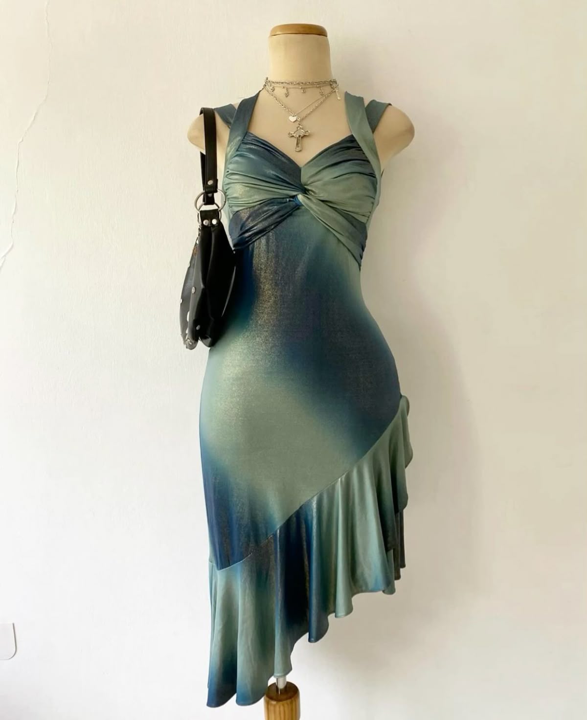 Vintage Green Ombre Sheath Asymmetric Midi Party Dress Cocktail Dress, DP5013