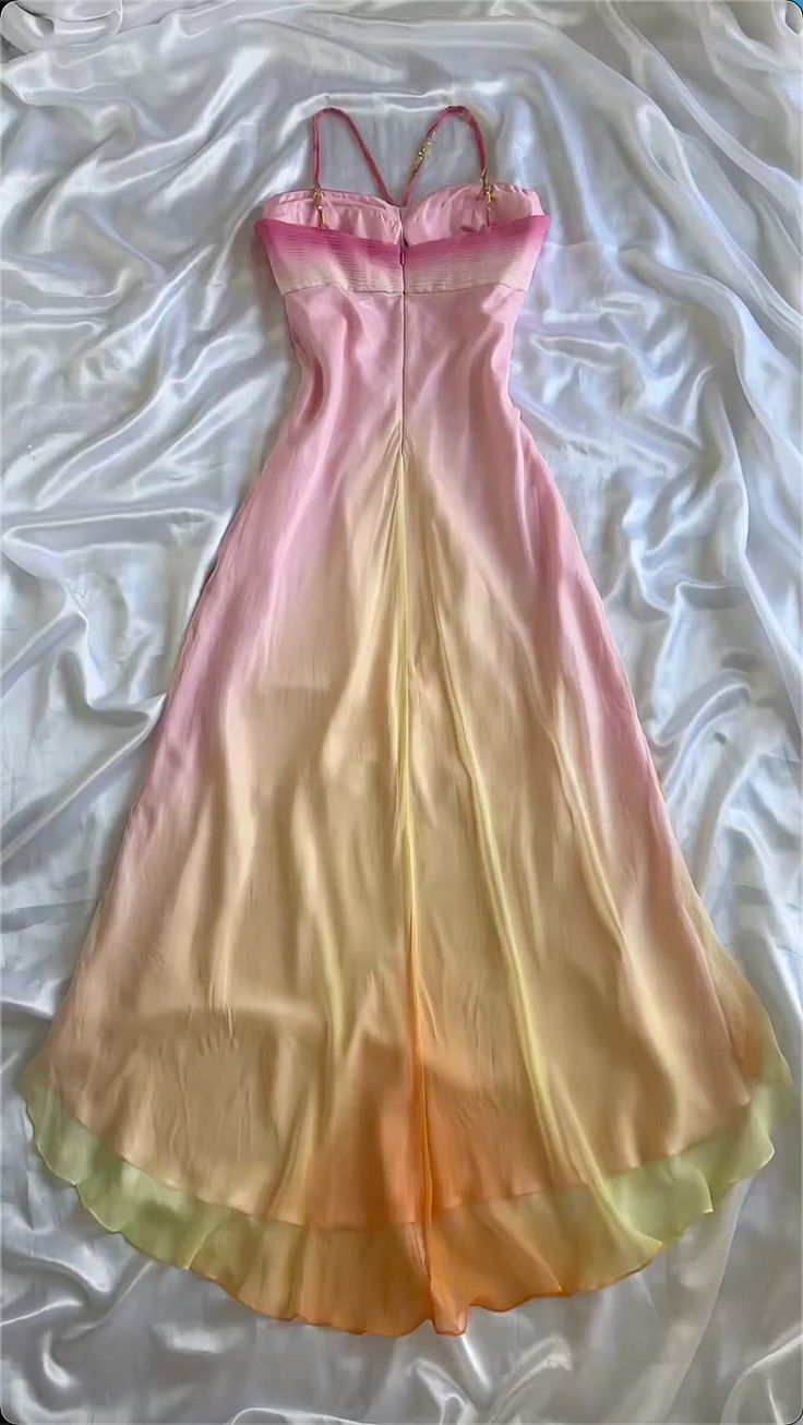 Gradient Straps Beading Chiffon A-Line Vintage Long Party Dress Prom Dresses, DP5016