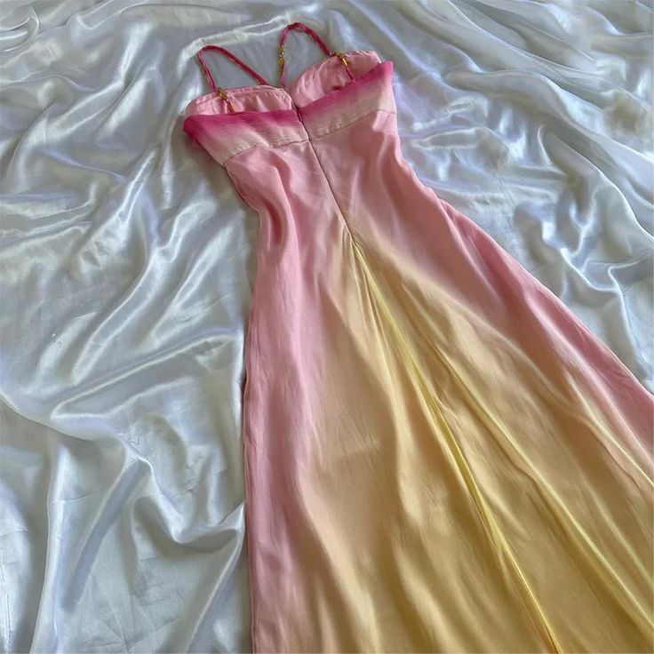 Gradient Straps Beading Chiffon A-Line Vintage Long Party Dress Prom Dresses, DP5016