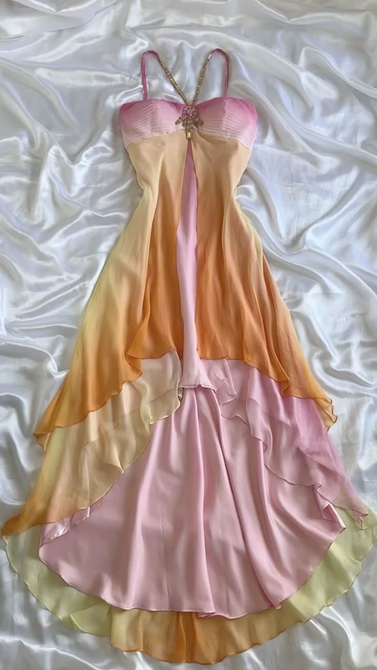Gradient Straps Beading Chiffon A-Line Vintage Long Party Dress Prom Dresses, DP5016
