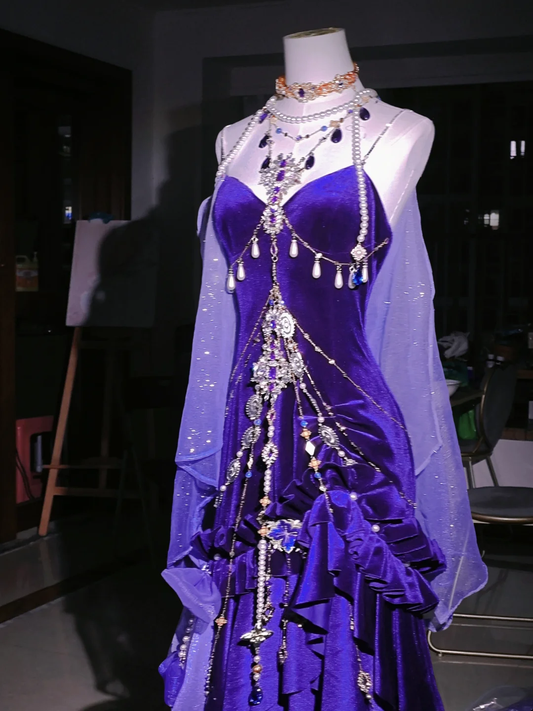 Wunderschönes lila Trägerkleid mit Perlenbesatz im Meerjungfrauenstil, langes Partykleid, Geburtstagsoutfits, DP5024