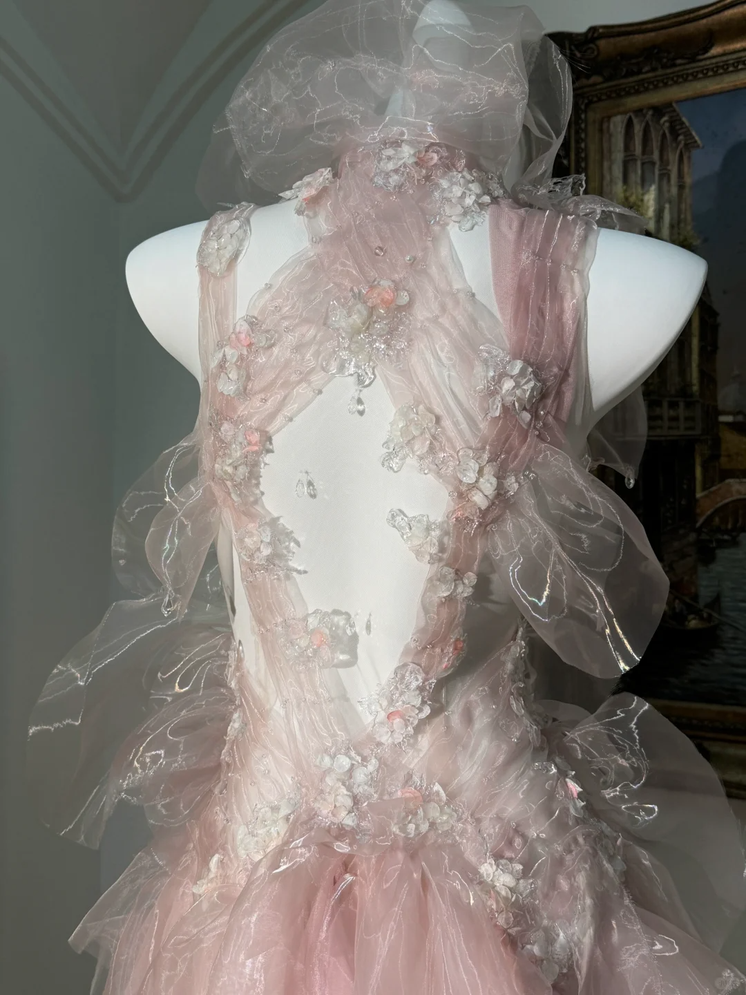 Fee Rosa Neckholder A-Linie Chiffon Perlen Abendkleider Glänzende Geburtstags-Outfits, DP5027