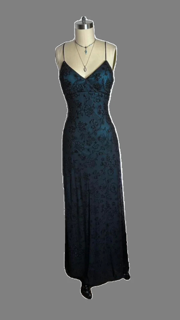 Spaghetti Straps V Neck Beading Sheath Long Prom Dress Evening Party Dress, DP5266