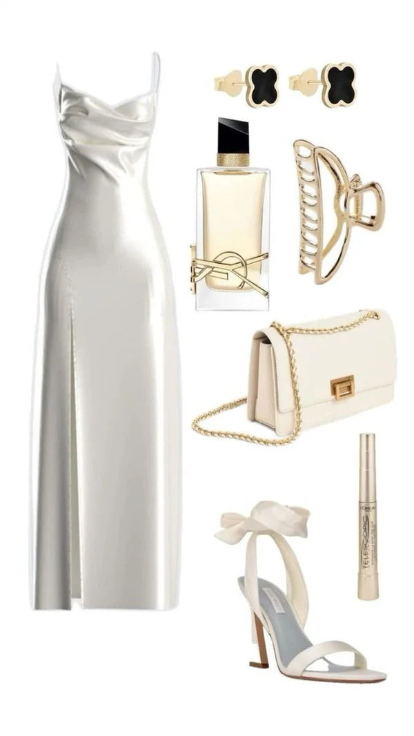 Simple White Spaghetti Straps Sheath Satin Long Party Dress Evening Dress, DP5274