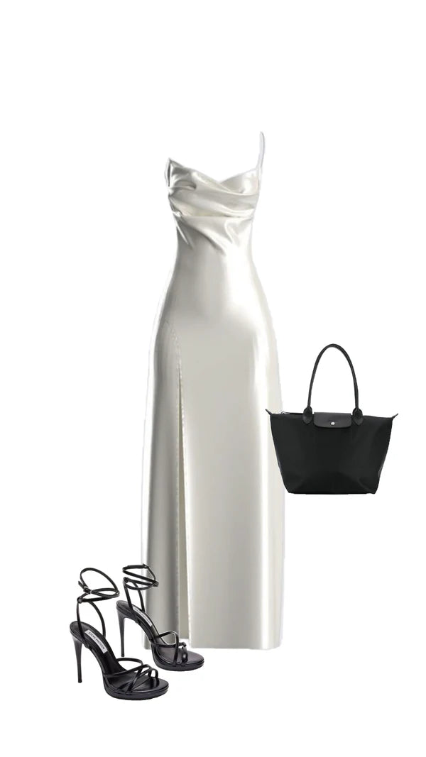 Simple White Spaghetti Straps Sheath Satin Long Party Dress Evening Dress, DP5274
