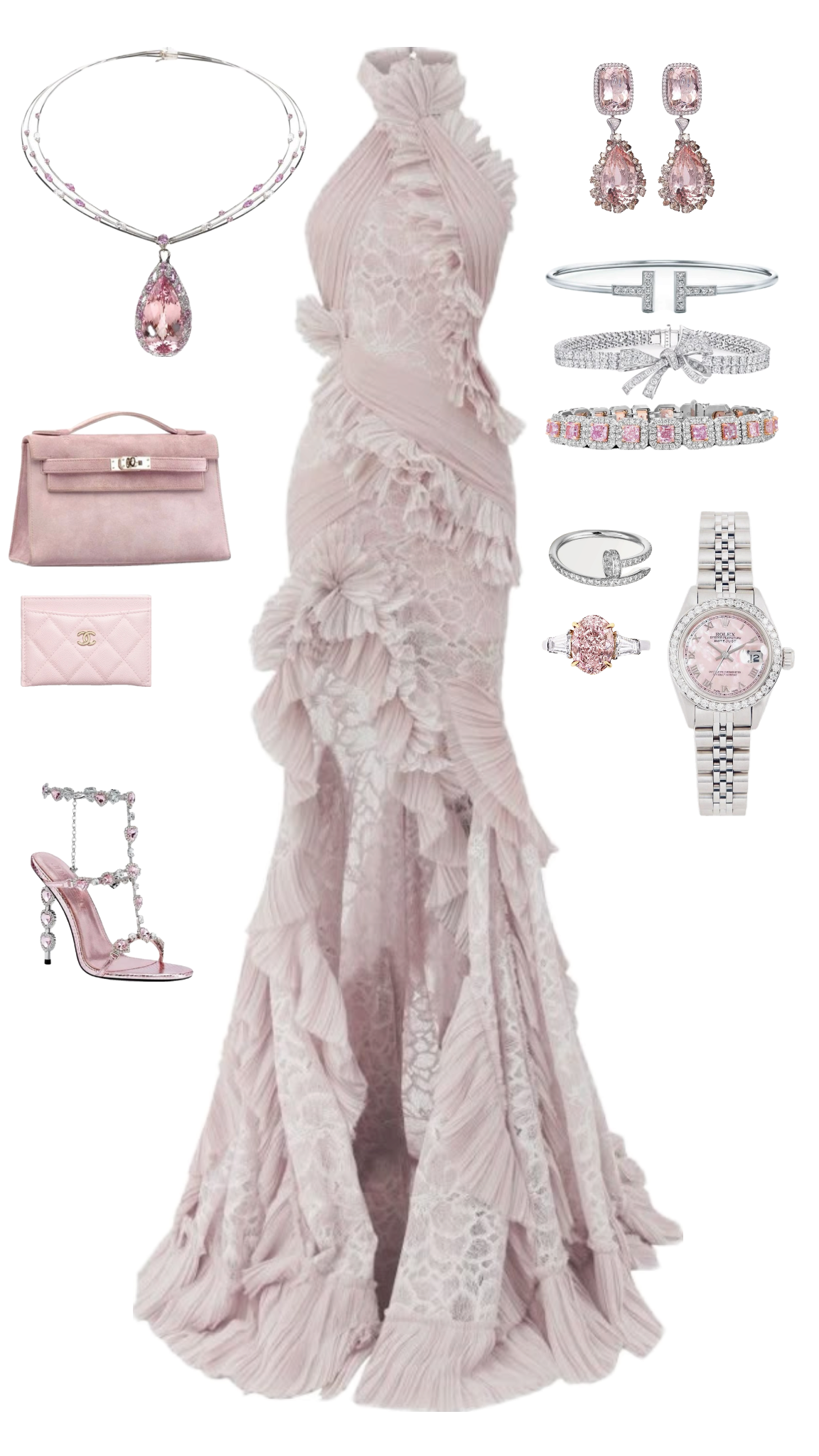 Robe de soirée longue rose clair à volants et col licou, style sirène, en dentelle, DP5275