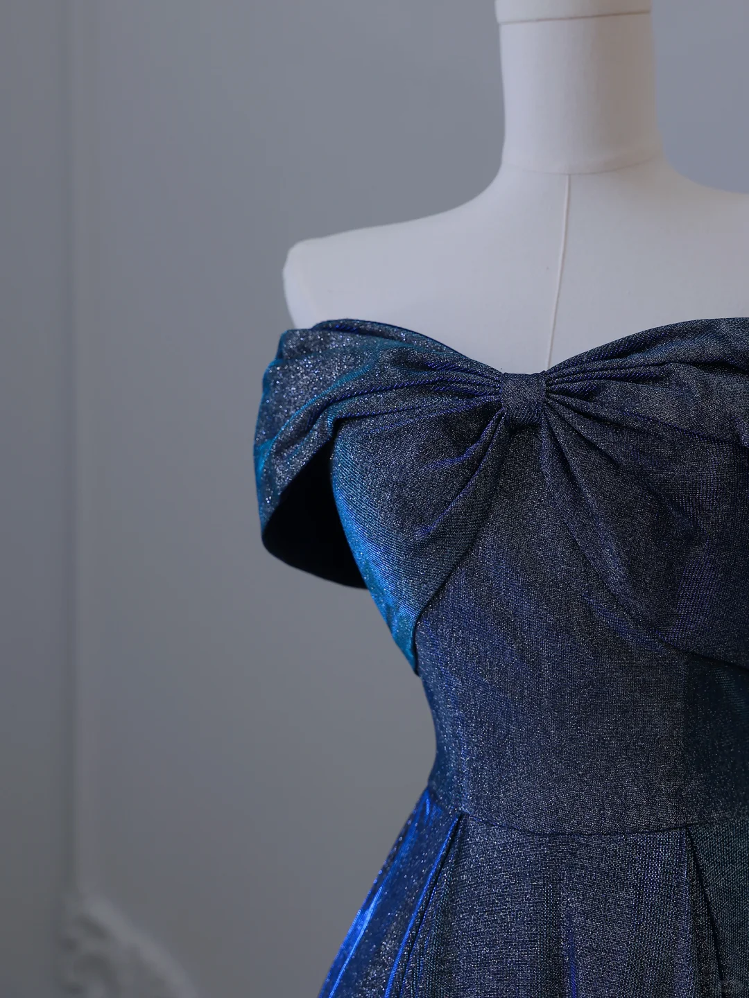 Marineblaues, schulterfreies, langes, glitzerndes Ballkleid in A-Linie, Abendkleid, DP5291