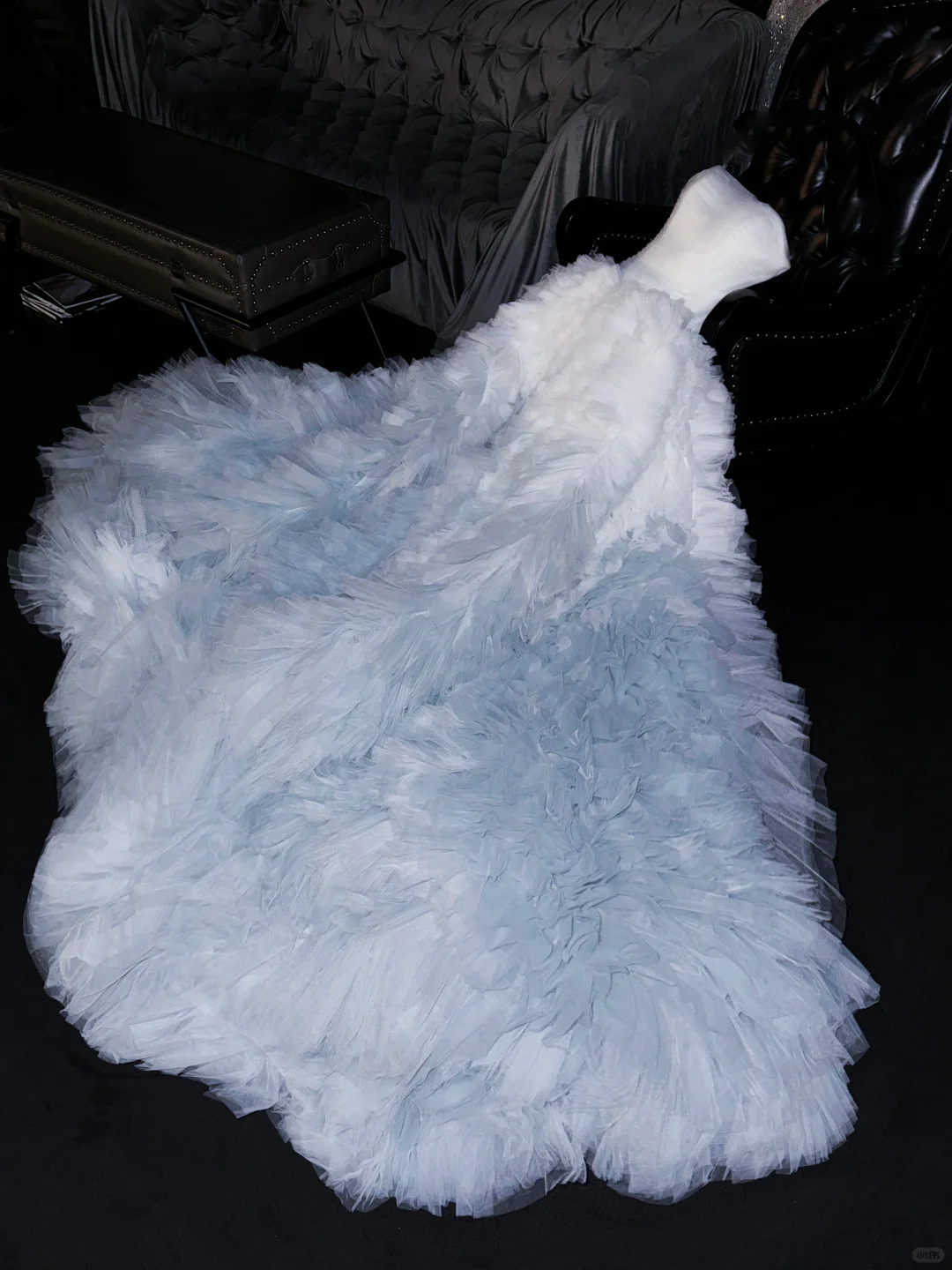 Light Blue Strapless A-Line Tulle Tiered Long Evening Party Dress Birthday Gown, DP5278