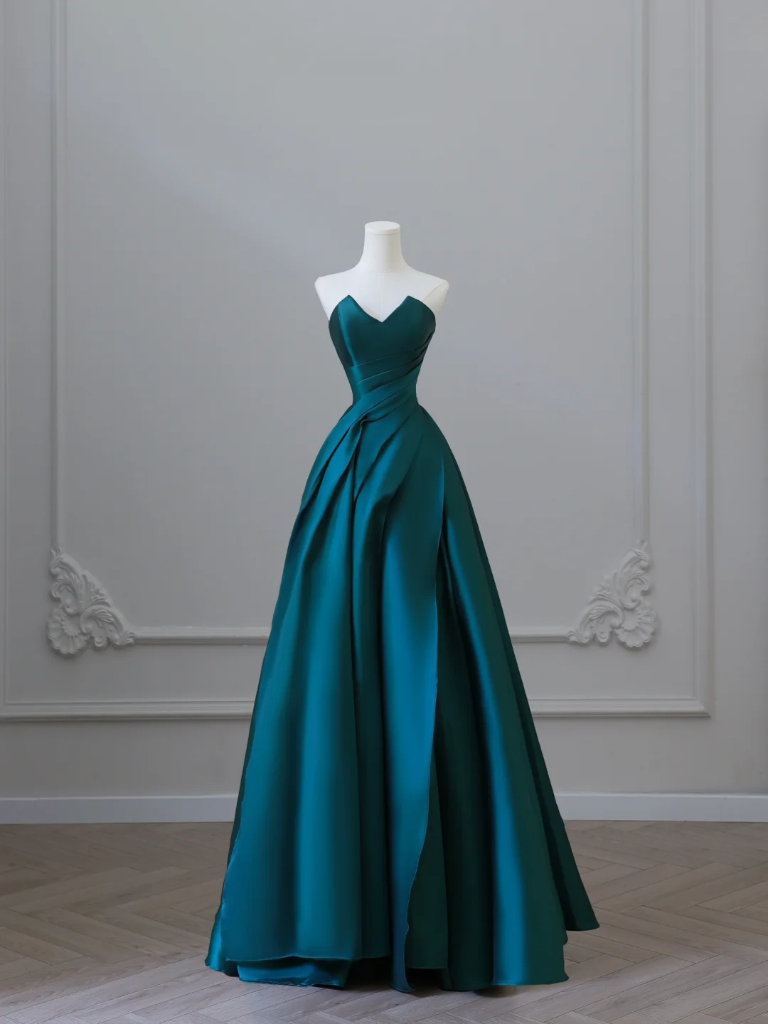 Elegant Green Strapless A-Line Satin Long Formal Prom Dress Evening Gown, DP5292