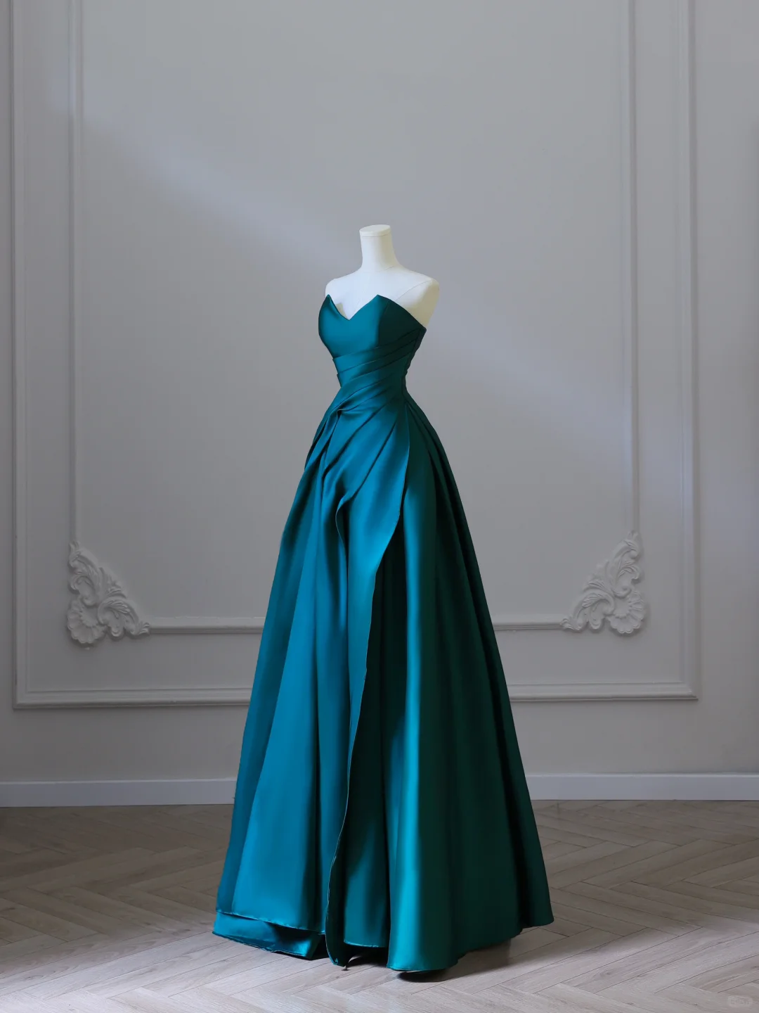 Elegant Green Strapless A-Line Satin Long Formal Prom Dress Evening Gown, DP5292