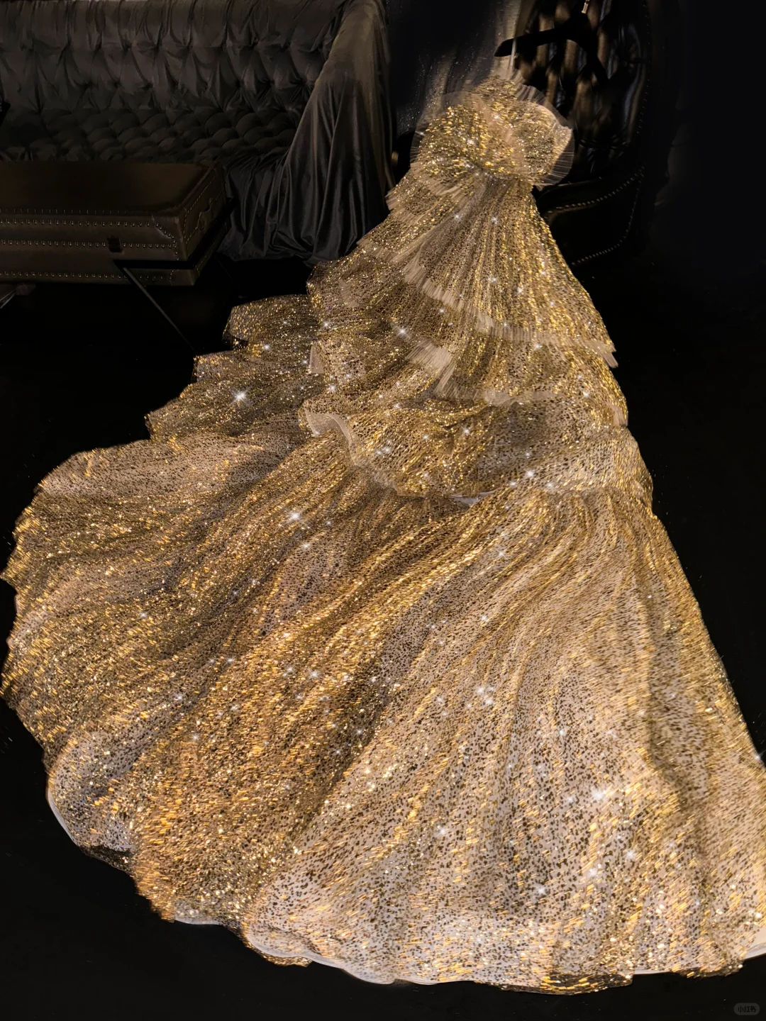 Shiny Gold Strapless A-Line Layers Long Evening Ball Gown Birthday Dress, DP5279