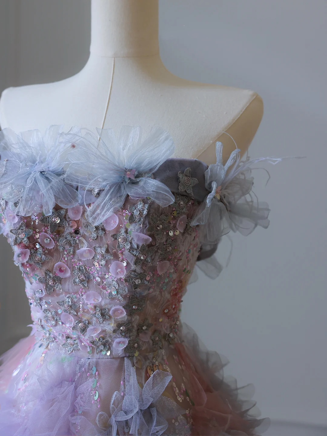 Lilac Strapless A-Line Floral Beading Prom Dress Birthday Outfits Evening Gown, DP5293