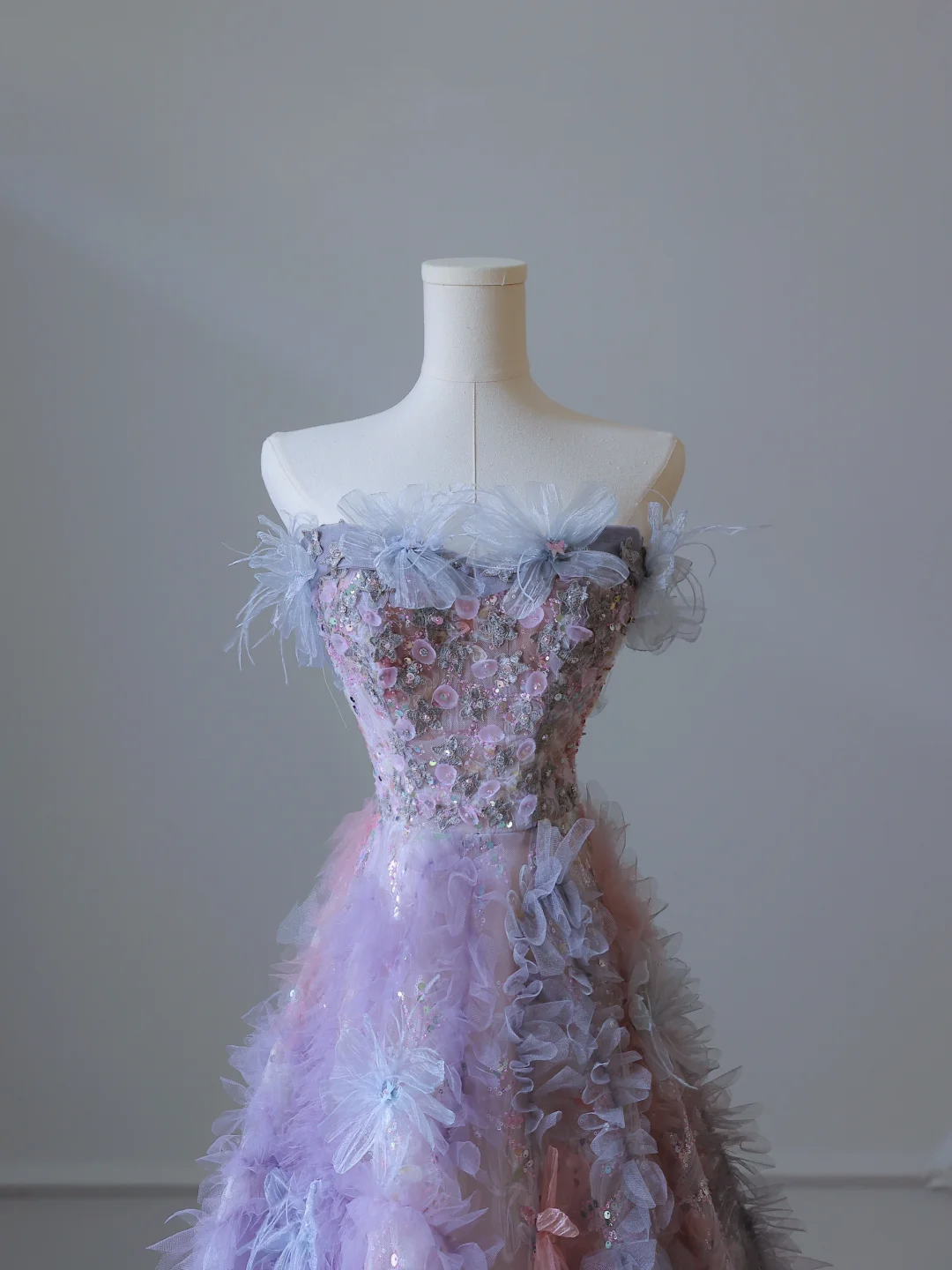 Lilac Strapless A-Line Floral Beading Prom Dress Birthday Outfits Evening Gown, DP5293