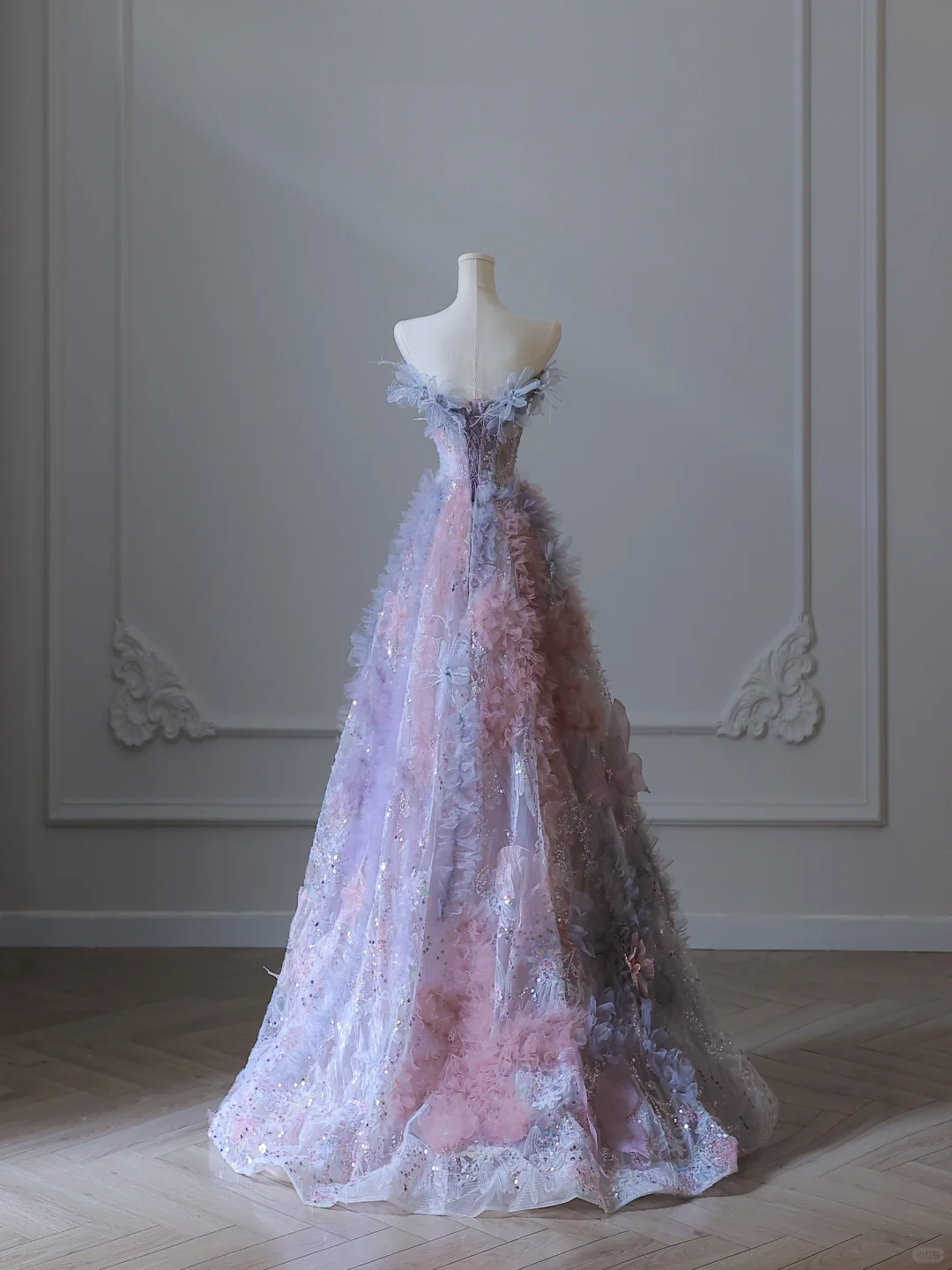 Lilac Strapless A-Line Floral Beading Prom Dress Birthday Outfits Evening Gown, DP5293