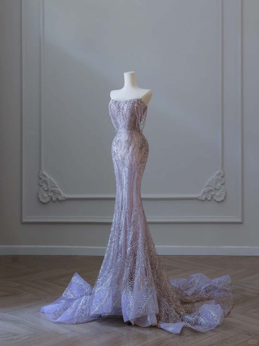 Elegantes, schulterfreies, perlenbesetztes Tüll-Meerjungfrauen-Abendkleid, langes Ballkleid, DP5305