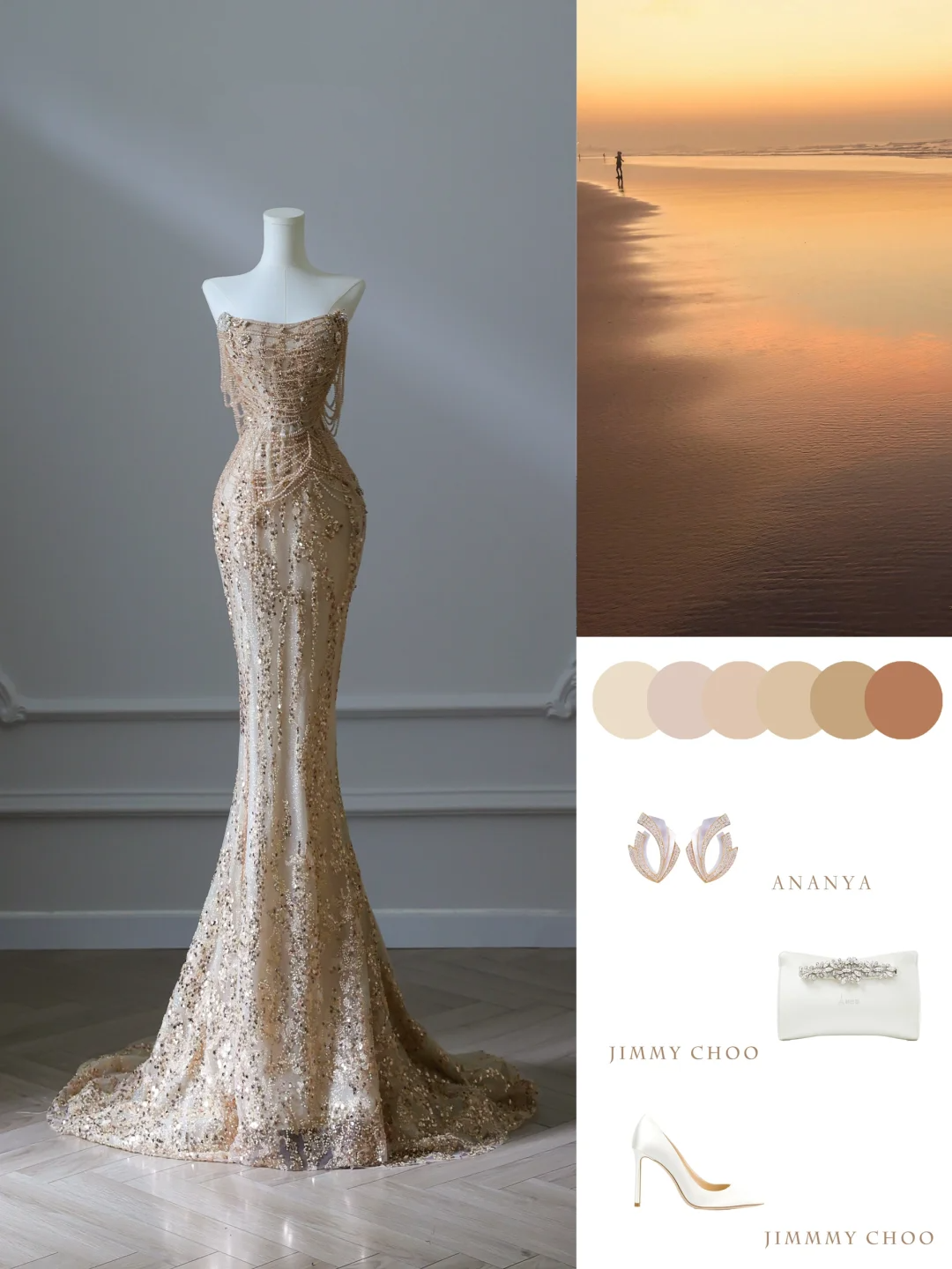 Champagner-Gold, schulterfrei, Perlenbesetzt, Meerjungfrau, langes Ballkleid, Abendkleid, DP5306