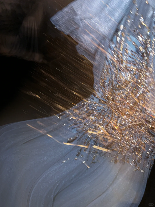 Elegant Blue V Neck A-Line Beaded Long Formal Prom Dress Evening Party Dress, DP5317