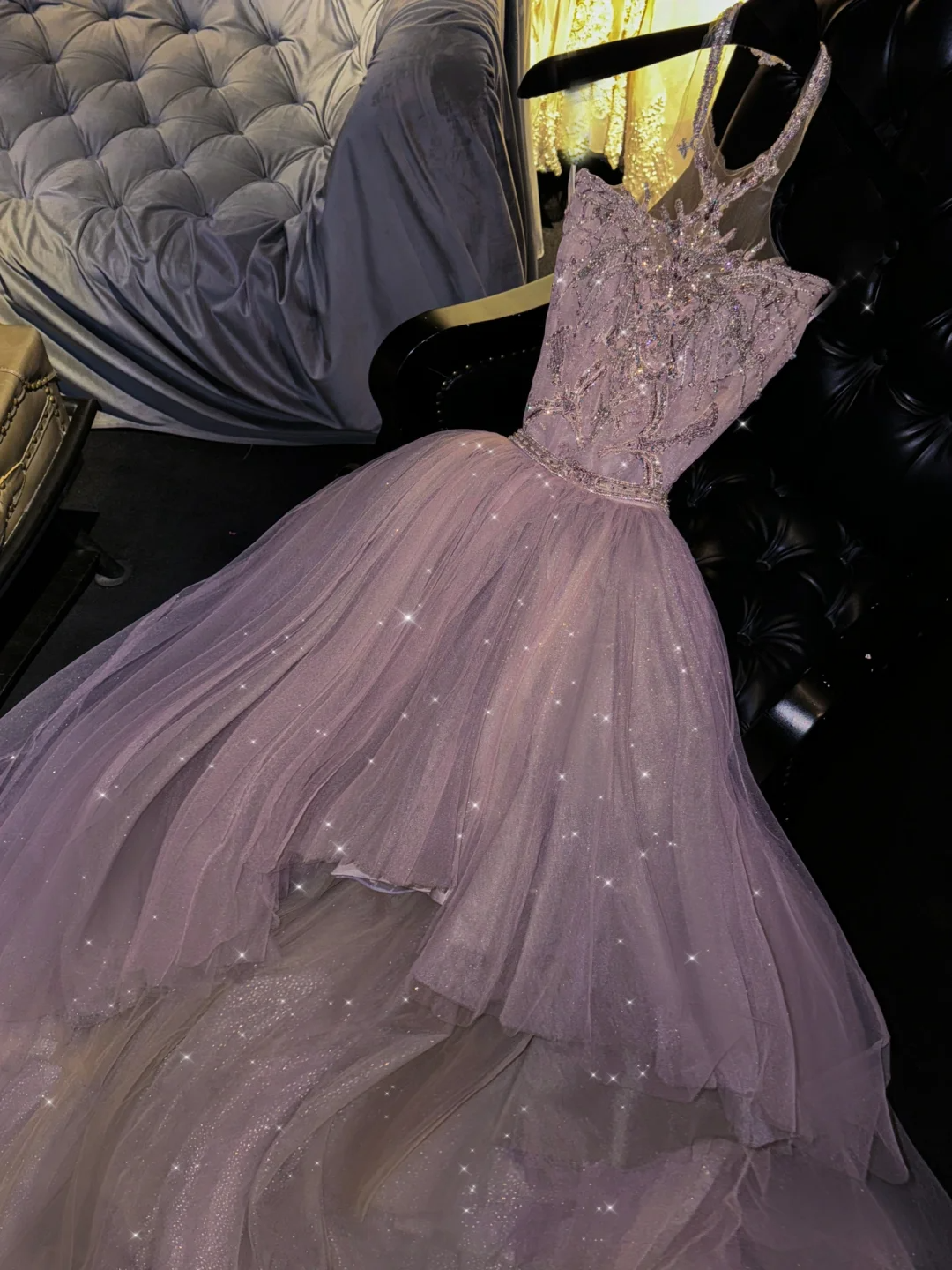 Shiny Lilac Halter A-Line Beaded Long Evening Party Dress Birthday Ball Gown, DP5335