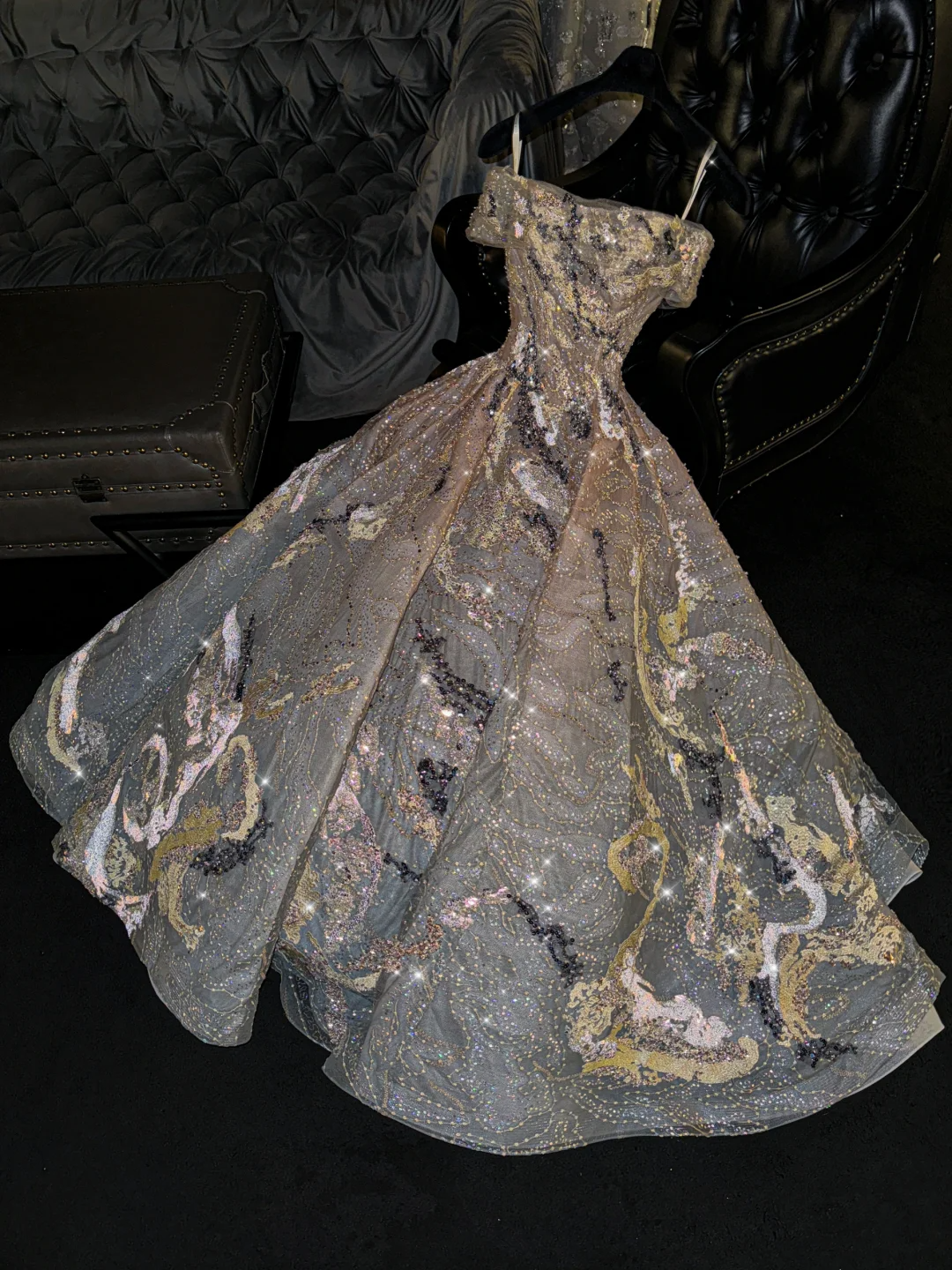 Superbe robe de soirée longue à épaules dénudées et perles, robe d'anniversaire, DP5336