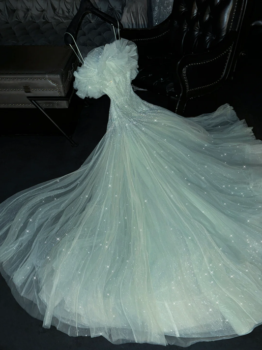 Hellblaues trägerloses A-Linien-Märchen-Abendkleid, langes Partykleid, Geburtstagsoutfit, DP5337