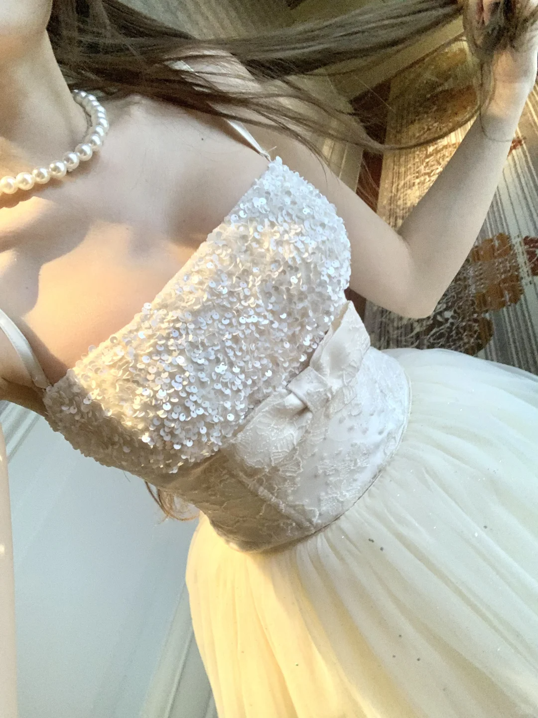 Lovely Spaghetti Straps White A-Line Tulle Long Party Dress Birthday Outfits, DP5338