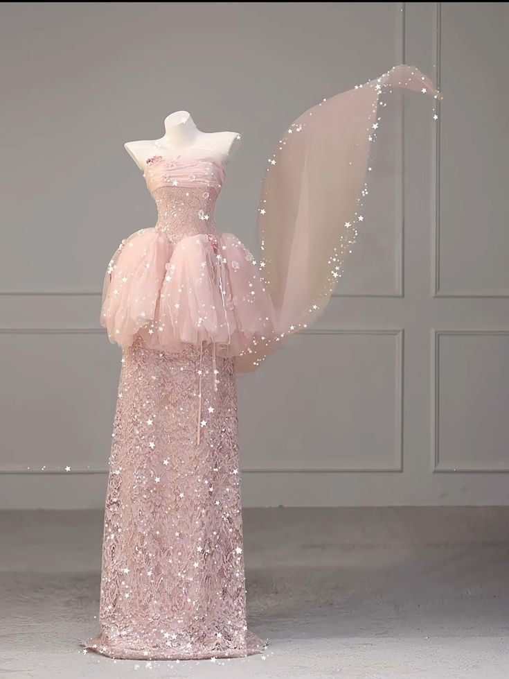 Schönes rosa trägerloses Etuikleid aus Spitze, langes Abendkleid, Partykleid, Geburtstagsoutfits, DP5340