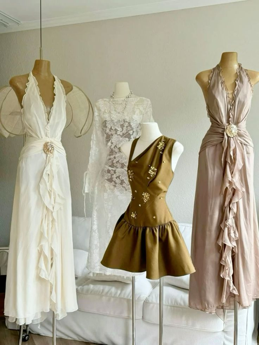 Elegant Ivory Halter Neck Sheath Chiffon Party Dress Wedding Guest Dress, DP5344