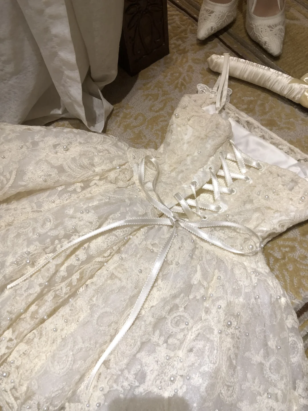 Robe trapèze courte en dentelle blanche à bretelles mignonnes, tenue d'anniversaire, robe de bal, DP5349