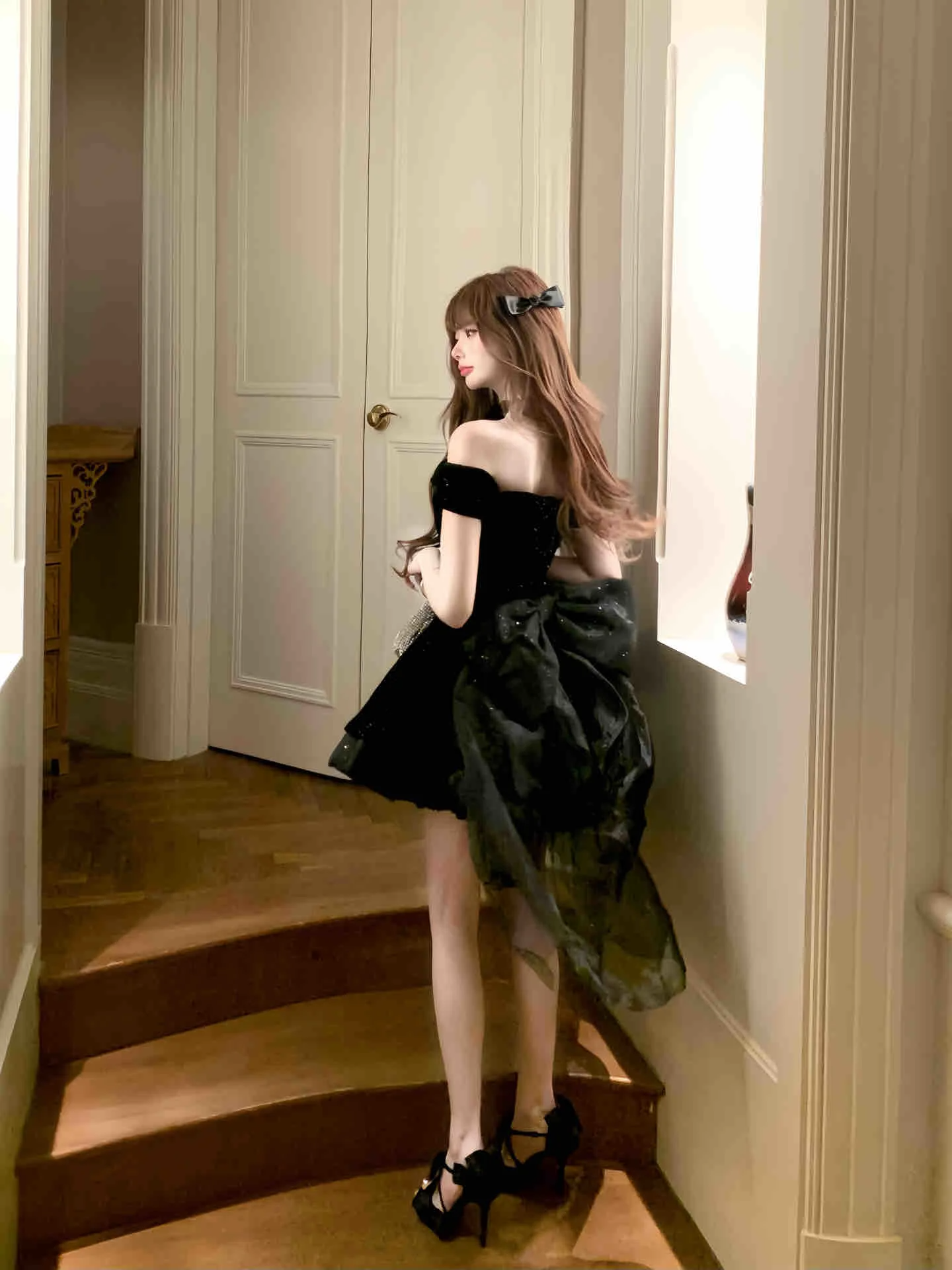 Black Off Shoulder A-Line Short Birthday Outfits Homecoming Dress, DP5350