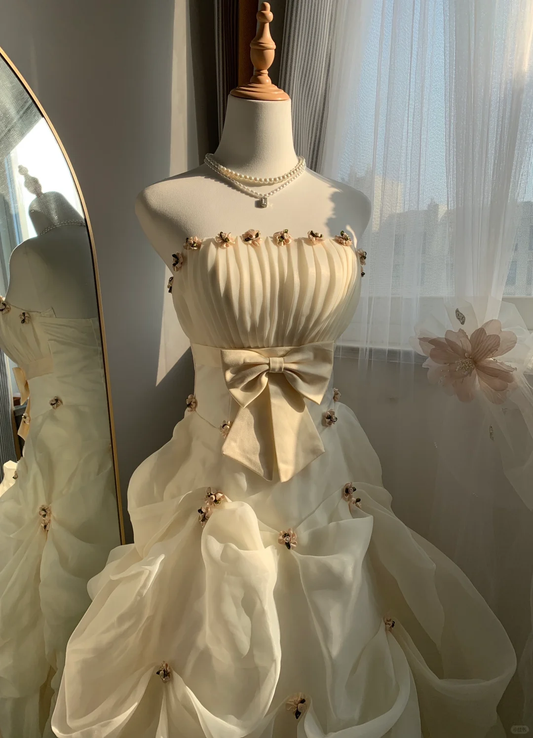 Fairytale Ivory Strapless A-Line Chiffon Long Prom Dresses Birthday Ball Gown, DP5466