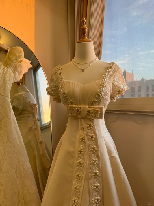 Fairytale Ivory Strapless A-Line Lace Beaded Prom Dresses Birthday Ball Gown, DP5467