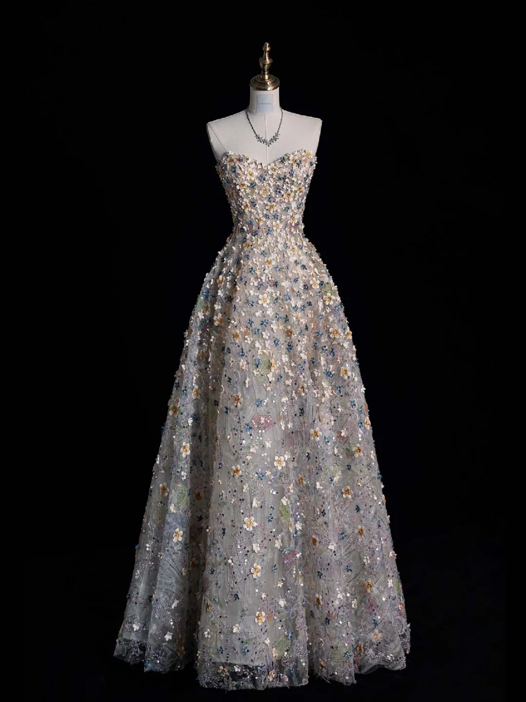 Elegant Strapless A-Line Floral Prom Dresses Evening Gowns Birthday Outfits, DP5485