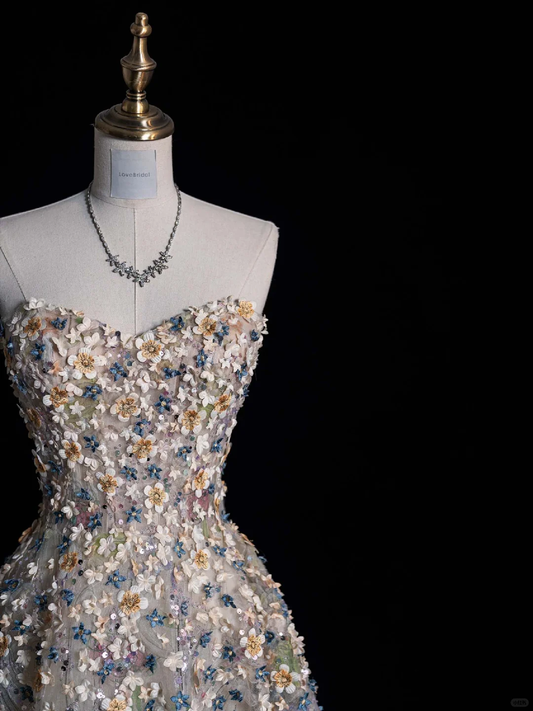 Elegant Strapless A-Line Floral Prom Dresses Evening Gowns Birthday Outfits, DP5485