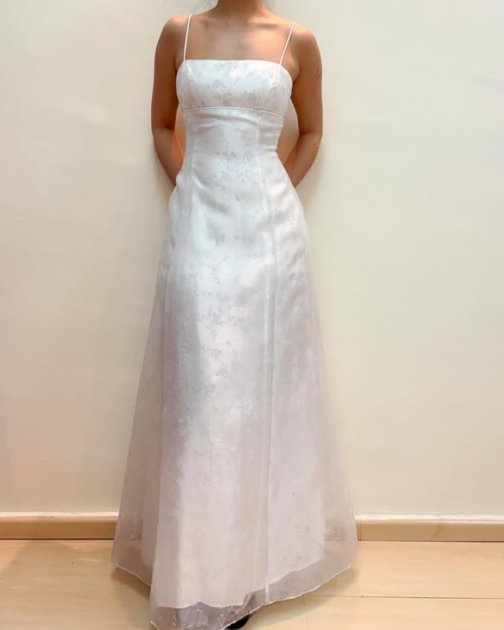 Robe de soirée longue blanche à bretelles spaghetti, coupe trapèze, en mousseline de soie, style vintage, DP5487